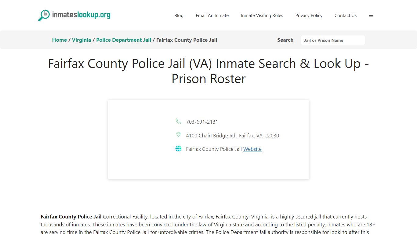 Fairfax County Police Jail (VA) Inmate Search & Look Up - Prison Roster